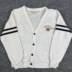 Northeast Tigers Cardigan Mens L White Varsity Style Button-Up Striped Sweater
